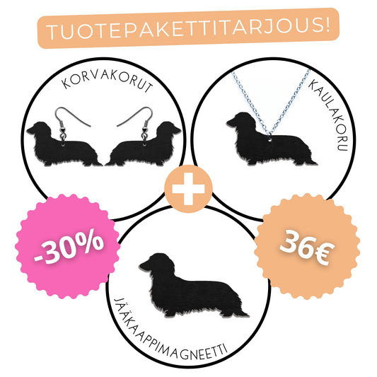 Mäyräkoira (pitkäkarvainen) -tuotepaketti